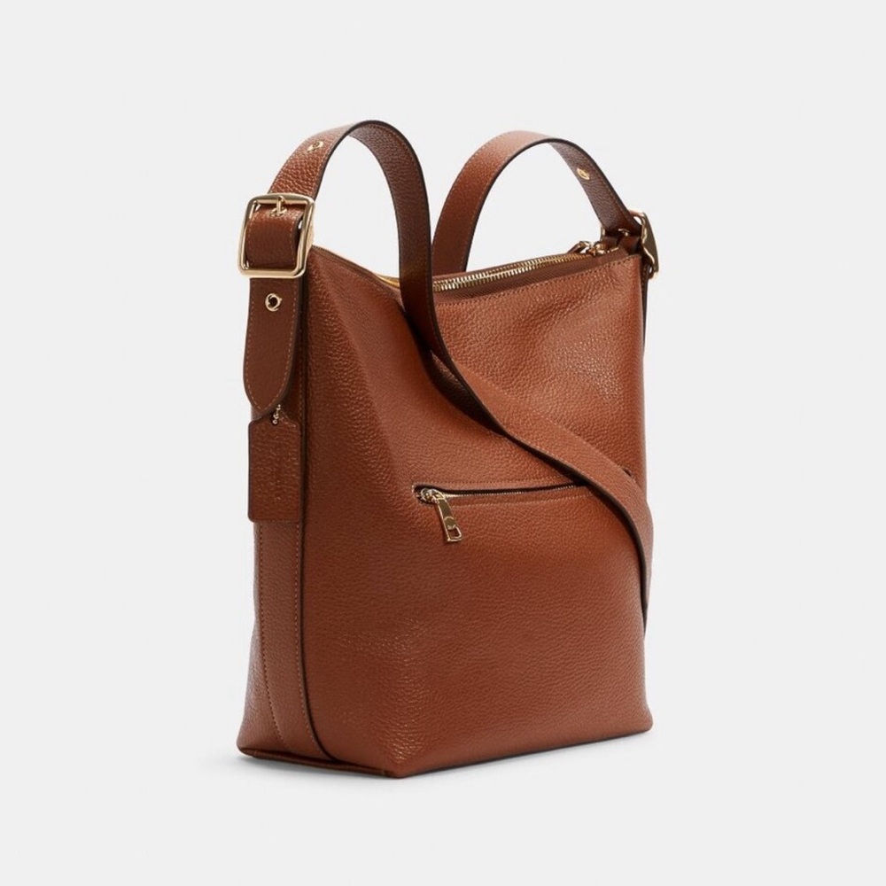 Coach Pebbled Leather Tan Cognac Brown Shoulder Bag Crossbody Chic Minimalist - Picture 3 of 16